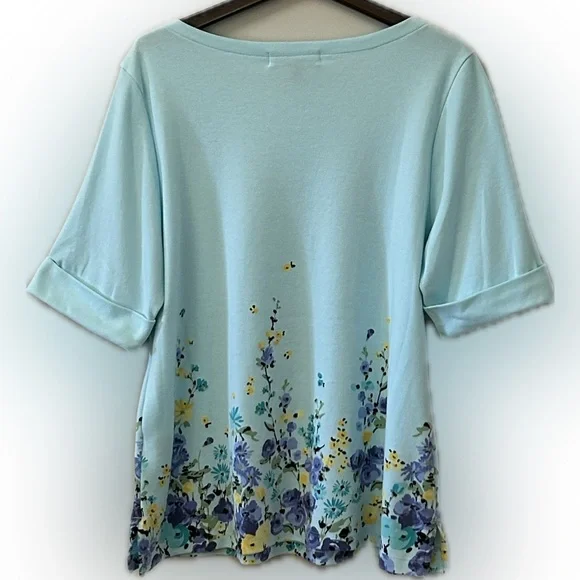 Karen Scott Floral Top with boat Neck & Wide Arm Cuff. Women’s XL EUC - Picture 2 of 13